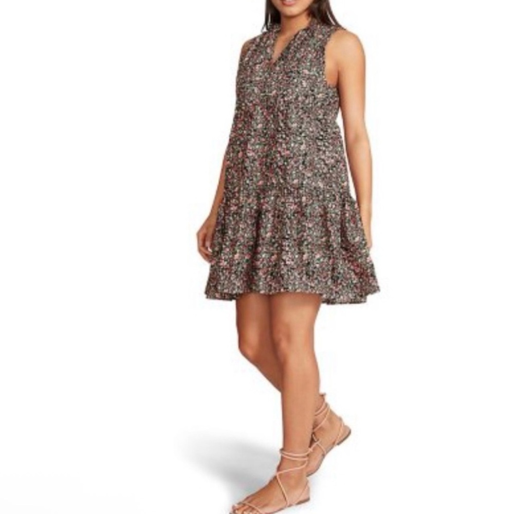 BB Dakota Steve Madden Dress Small Black Red Floral Tiered Sundress Sleeveless